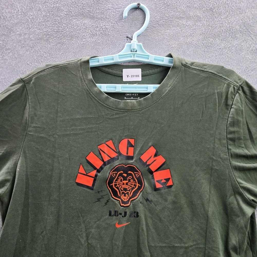 Nike Men Shirt M Green King Me Lebron James Embroidery Dri-Fit Logo Short Sleeve